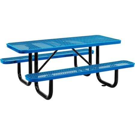 Global Industrial Rectangle Picnic Table, Blue, Expanded Metal, 6 ft L 277152BL